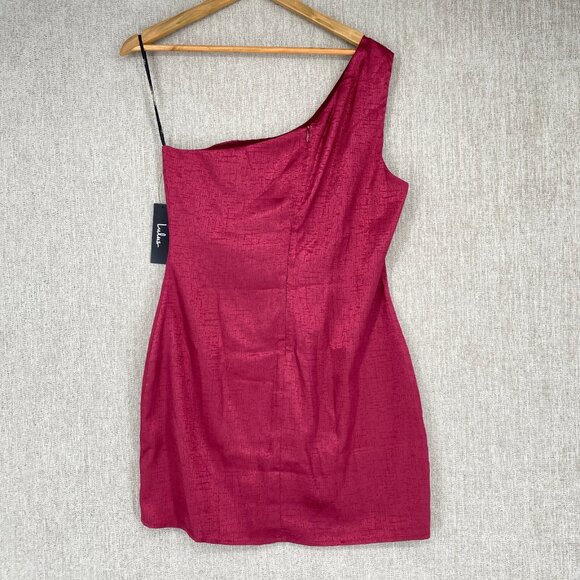 Lulus Dress Mini Satin Lisette One Shoulder Jacquard Cocktail Party Bodice Large - Picture 3 of 13